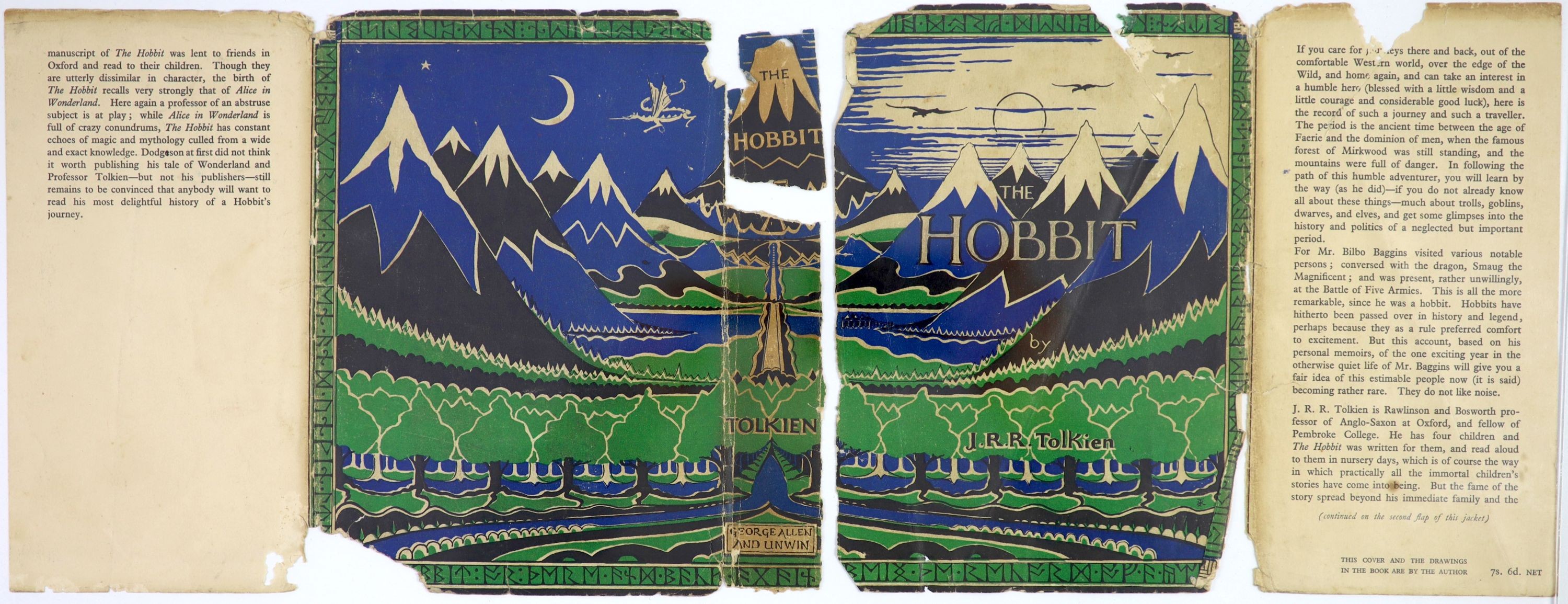 Tolkien, John Ronald Reuel (1892-1973) - The Hobbit or There and Back Again, 1st edition, 1st impression, with 1st impression dust jacket, with the word ‘’Dodgeson’’ hand corrected, with an ink mark through the ‘’e’’, th